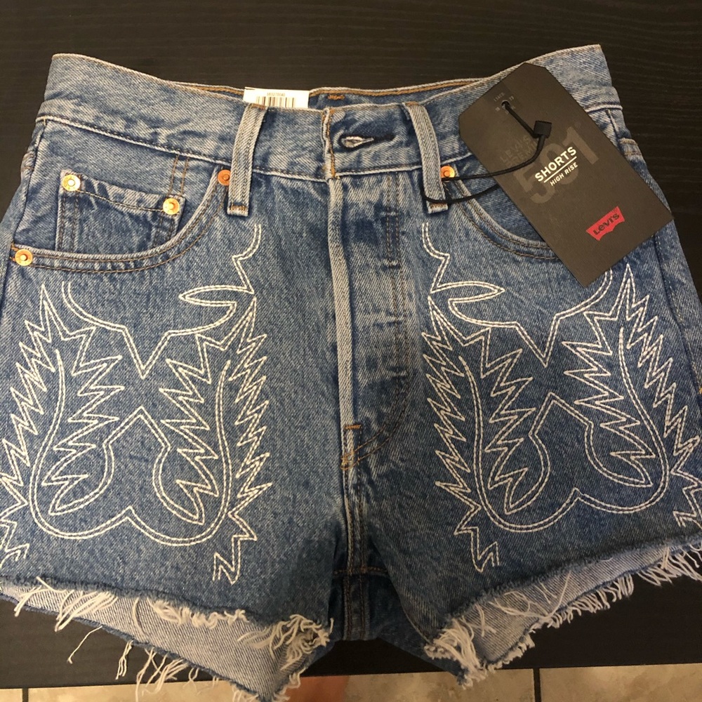 501 High Rise Embroidered Shorts